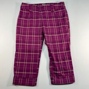 Oakley Womens Purple Plaid Cropped Golf Pants Size 8 Stretch Performance Capris